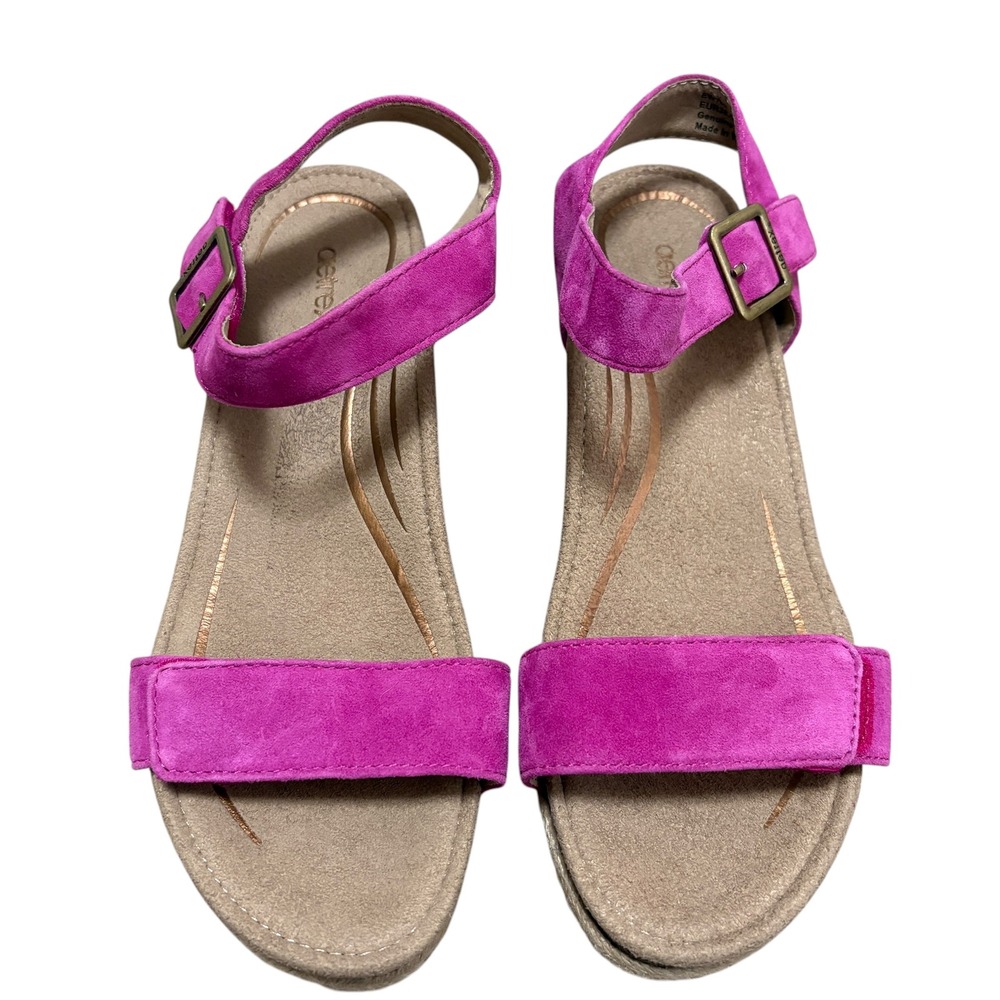 Aetrex Womens 7.5-8 Quarter Strap Espadrille Wedge Sandals Pink Suede